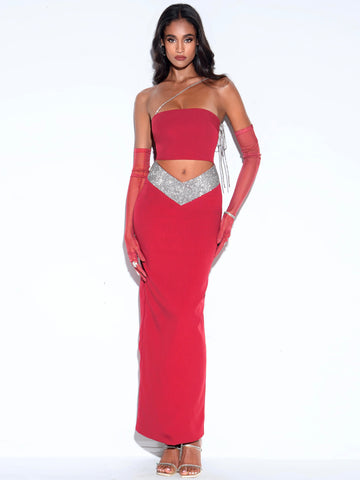 Fraida Maroon Crystal Cutout Maxi Dress