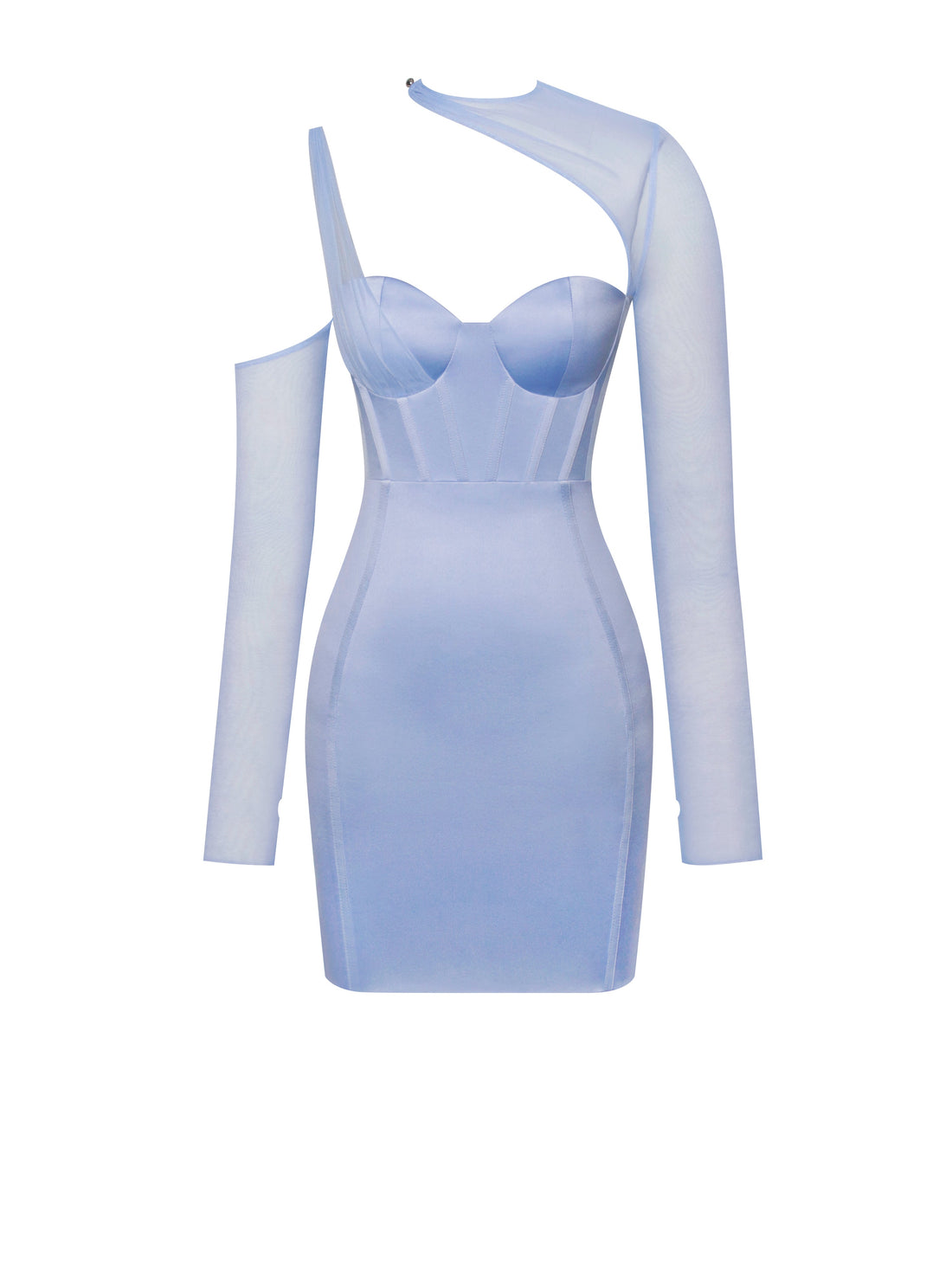 Everlee Baby Blue Mesh Sleeve Satin Corset Dress