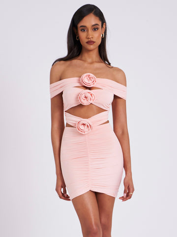 Chaylynn Peach Off Shoulder Ruched Dress