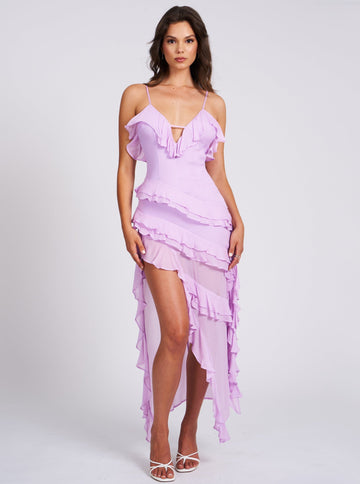 Theodora Lilac Rayon Ruffle Maxi Dress