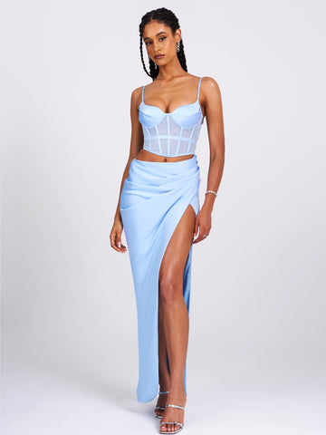 Addison Baby Blue Corset Cutout Satin Gown