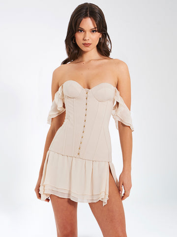 Marica Beige Satin Corset Mini Dress