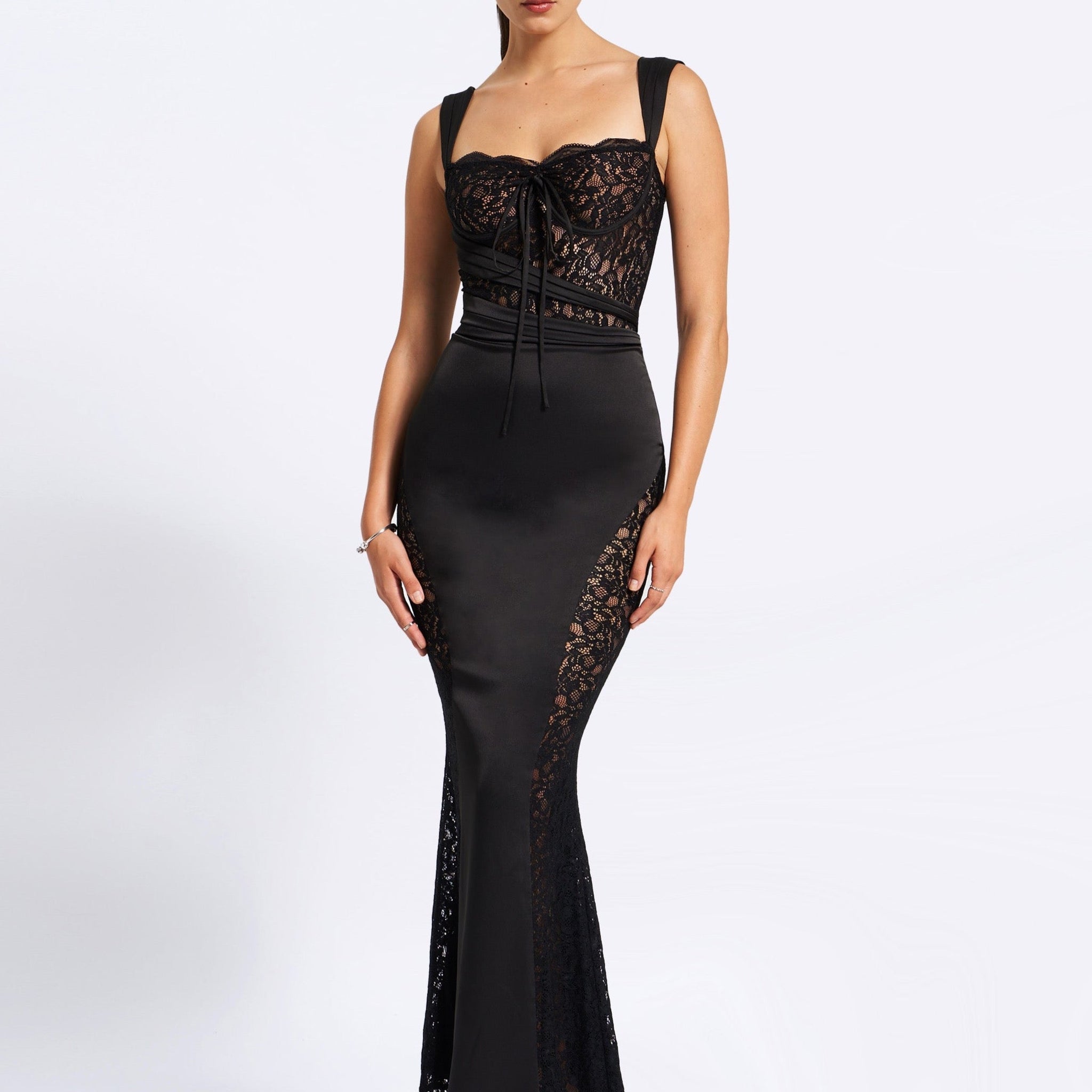 Umica Black Lace and Satin Maxi Dress