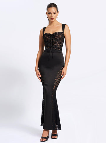 Umica Black Lace and Satin Maxi Dress