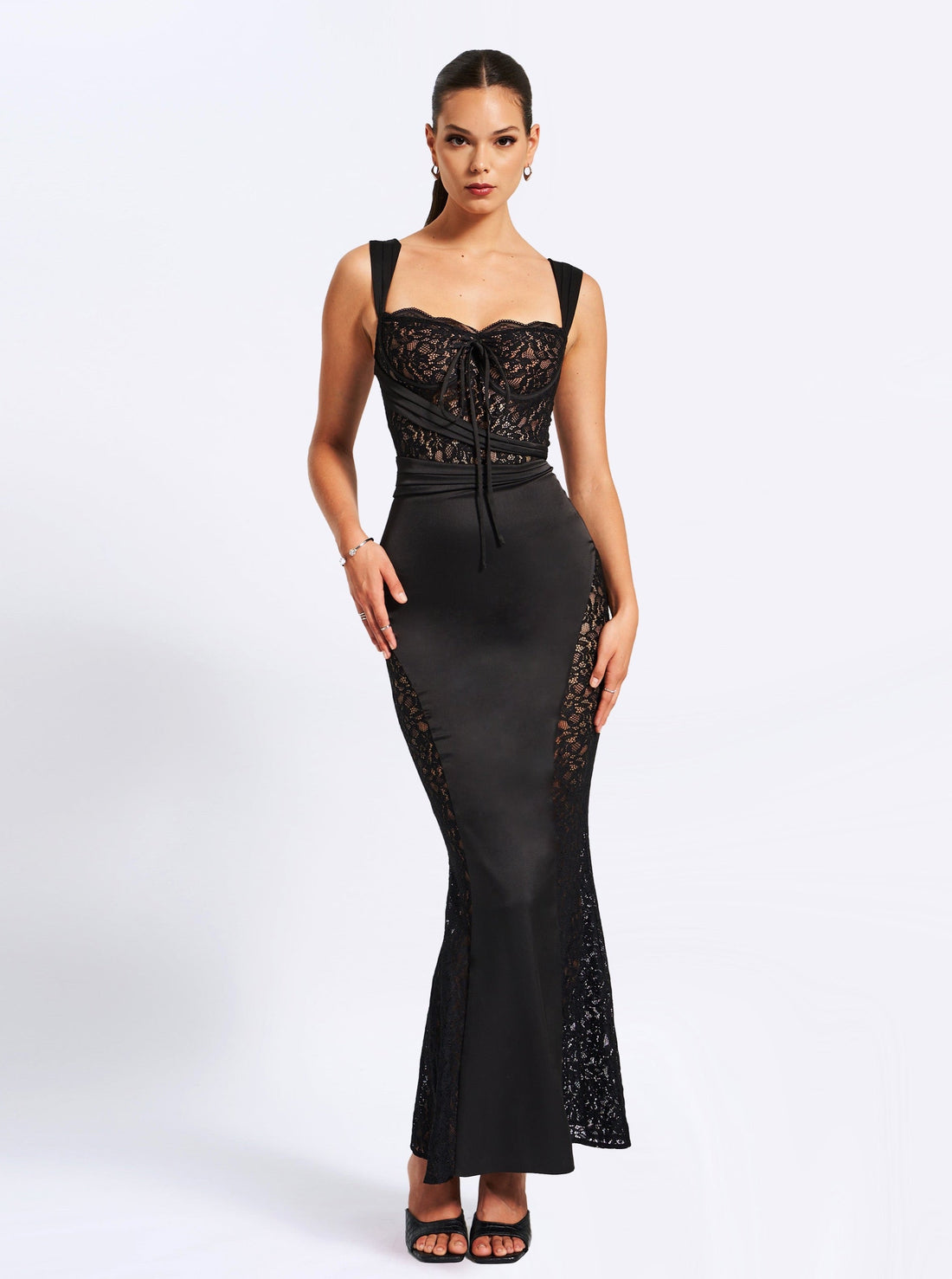 Umica Black Lace and Satin Maxi Dress