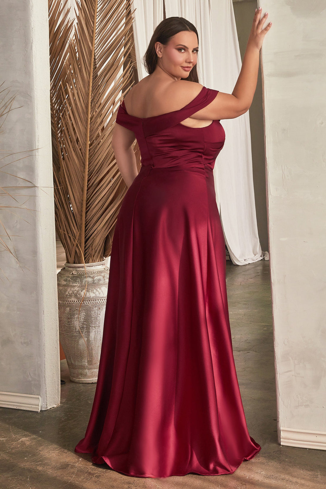 Plus Size Satin Off Shoulder Gown by Ladivine CD325C