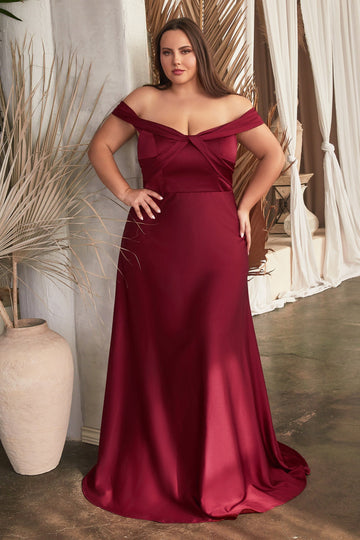 Plus Size Satin Off Shoulder Gown by Ladivine CD325C