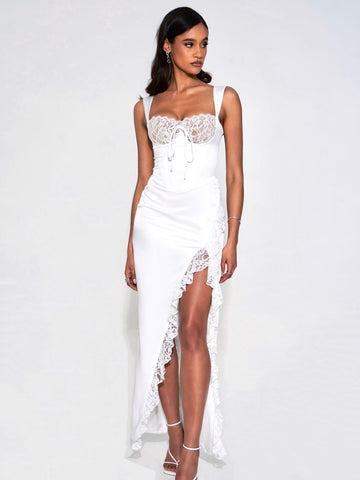 Freddie White Lace Satin Maxi Corset Dress