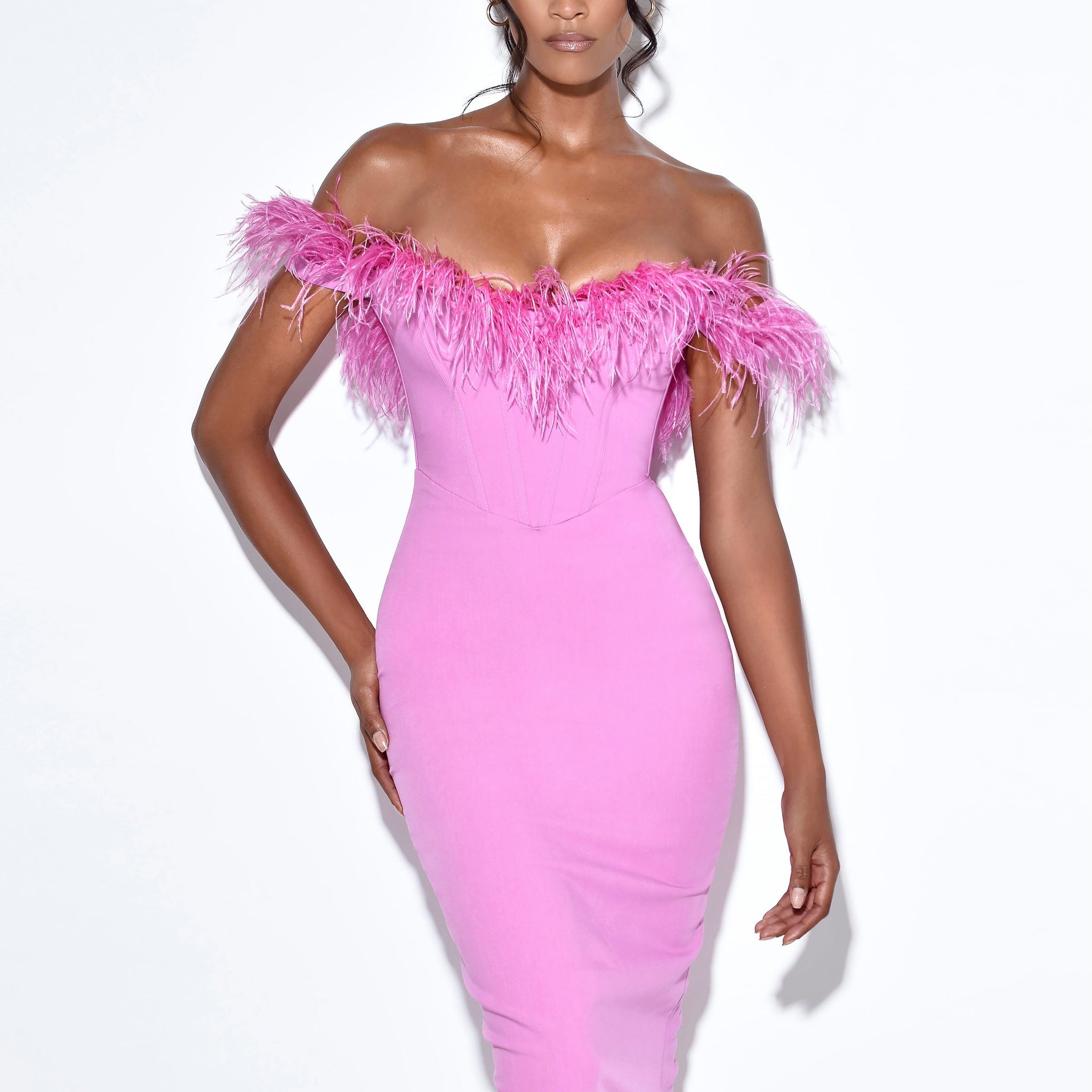 Ophelia Fuchsia Feather Corset Dress