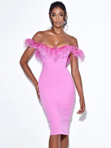 Ophelia Fuchsia Feather Corset Dress