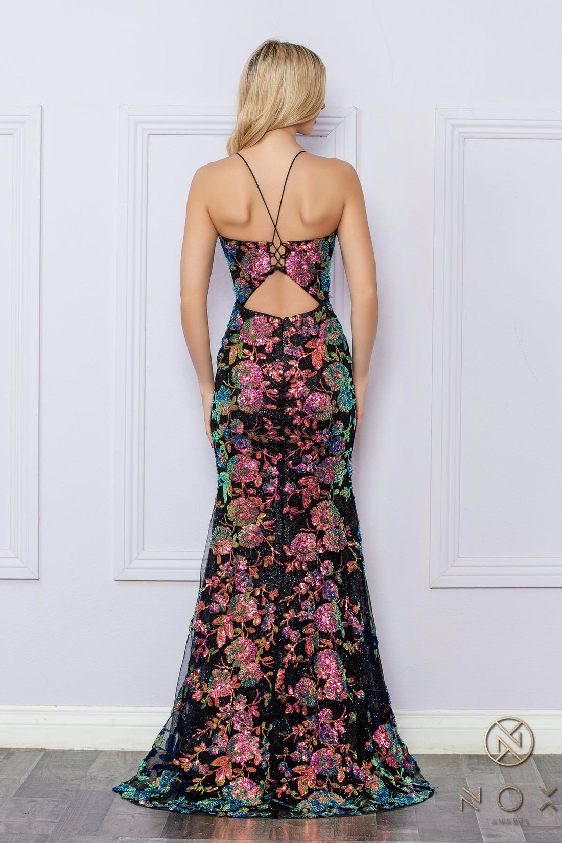 Sequin Print Sleeveless Mermaid Gown by Nox Anabel R1439