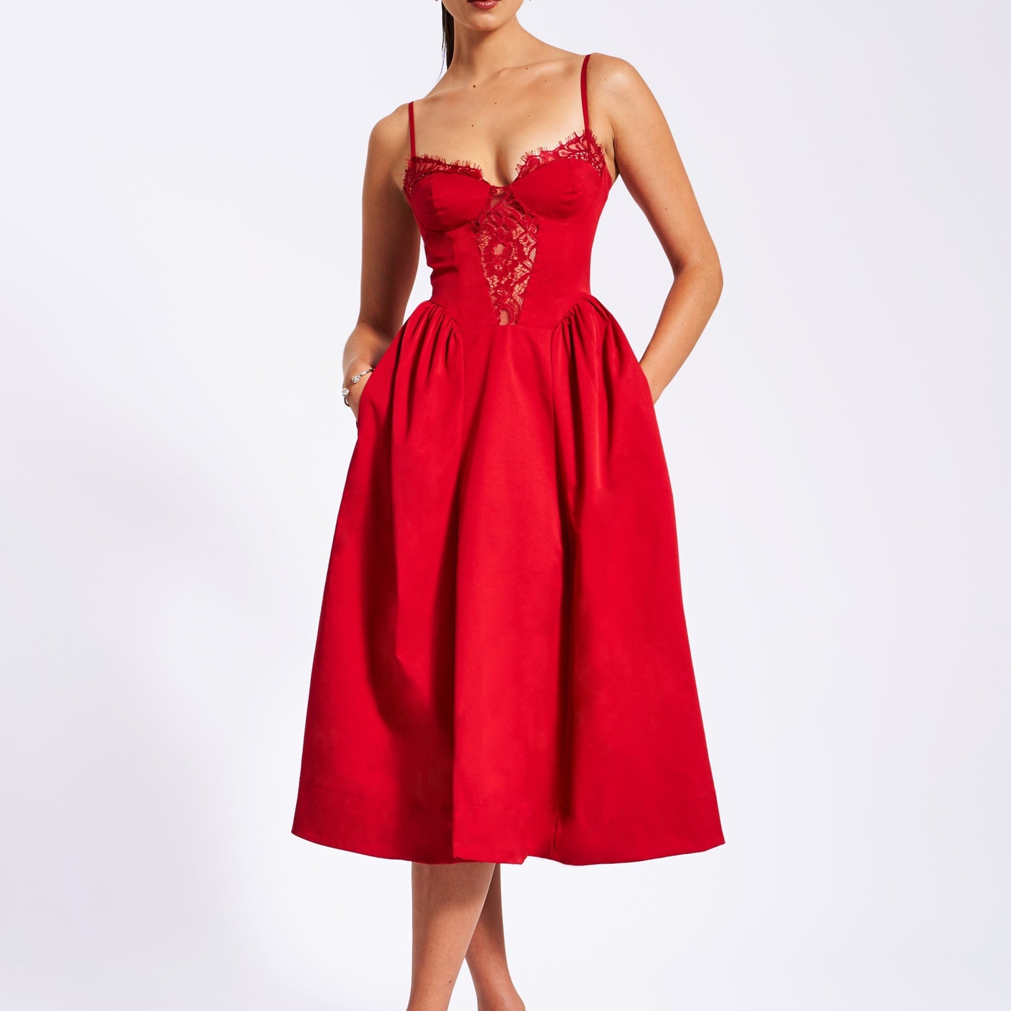 Zahra Red Lace Trim Dress