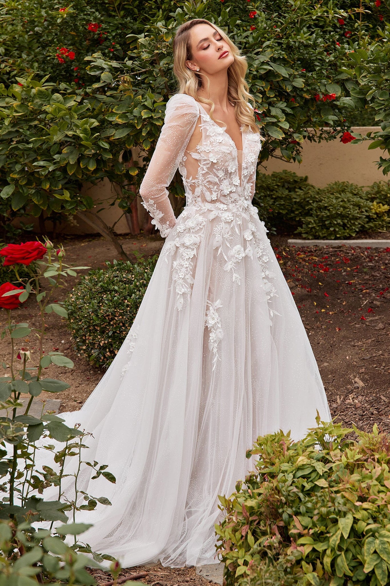 A-line Bridal Gown with Removable Sleeves by Ladivine CDS436W