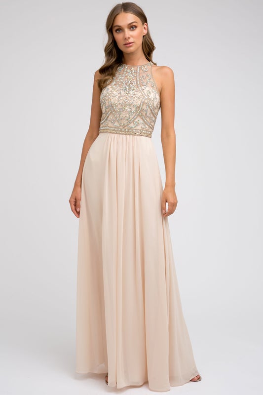 Beaded Long Sleeveless Chiffon Dress by Juliet 609