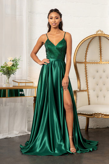 Beaded Satin A-line Gown by Elizabeth K GL3040