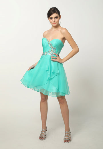 Beaded Short Strapless Sweetheart Dress with Corset Back by Juliet 741