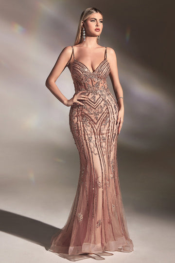 Beaded Sleeveless Mermaid Dress by Ladivine CD992