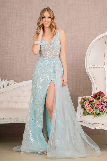 Beaded Sleeveless Overskirt Gown by GLS Gloria GL3119