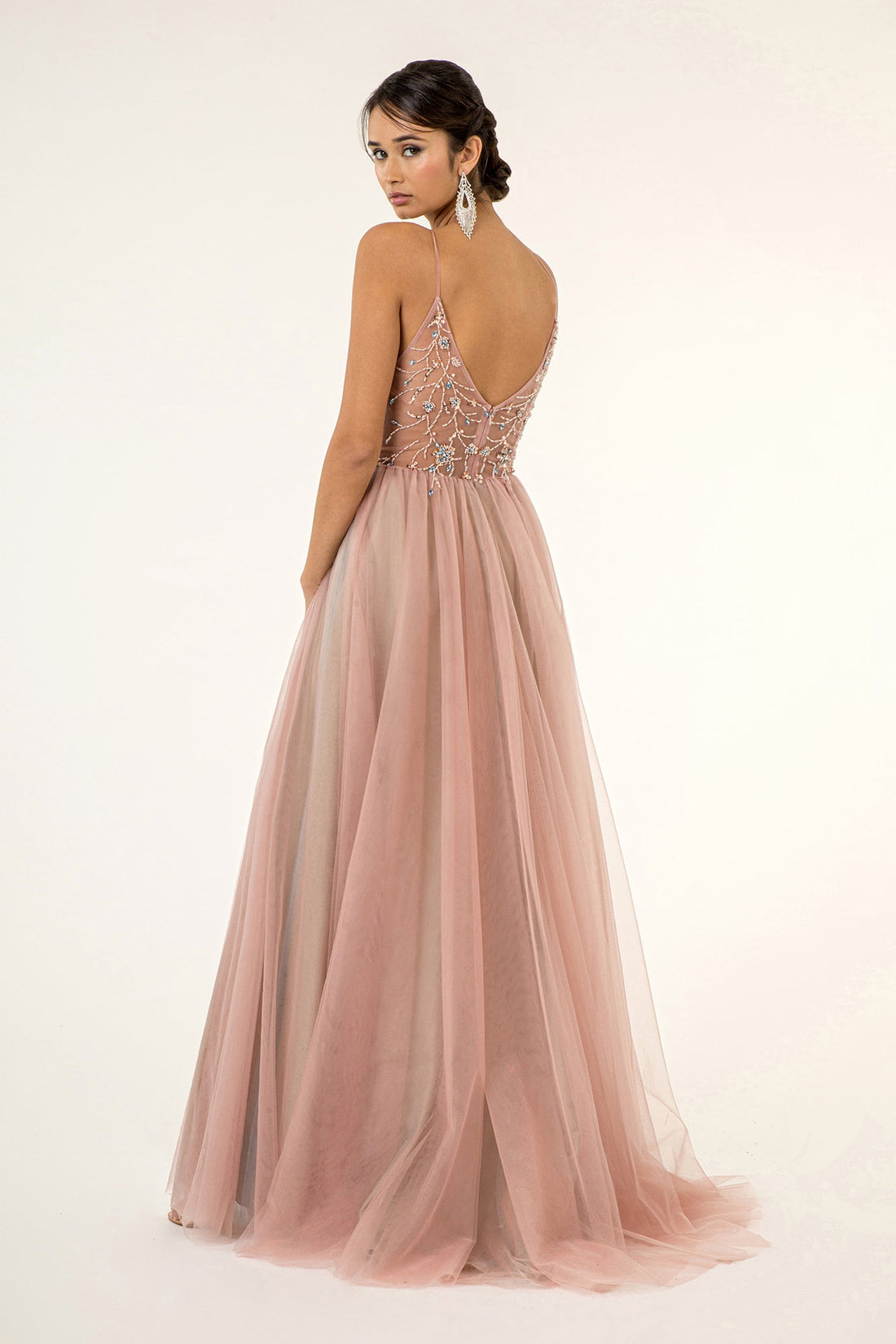 Beaded Sleeveless Slit Gown by Elizabeth K GL2983