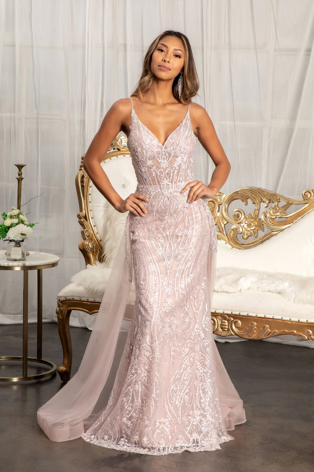 Embellished Overskirt Gown by Elizabeth K GL3043