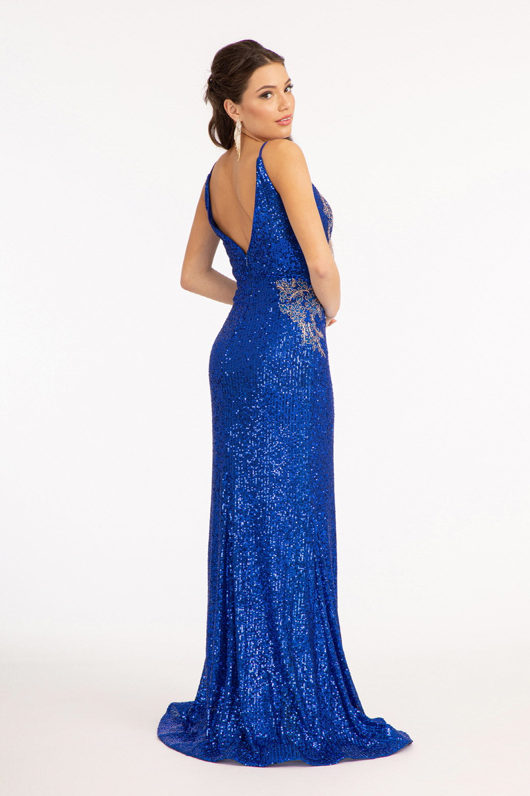 Embroidered Sequin Slit Gown by Elizabeth K GL3053