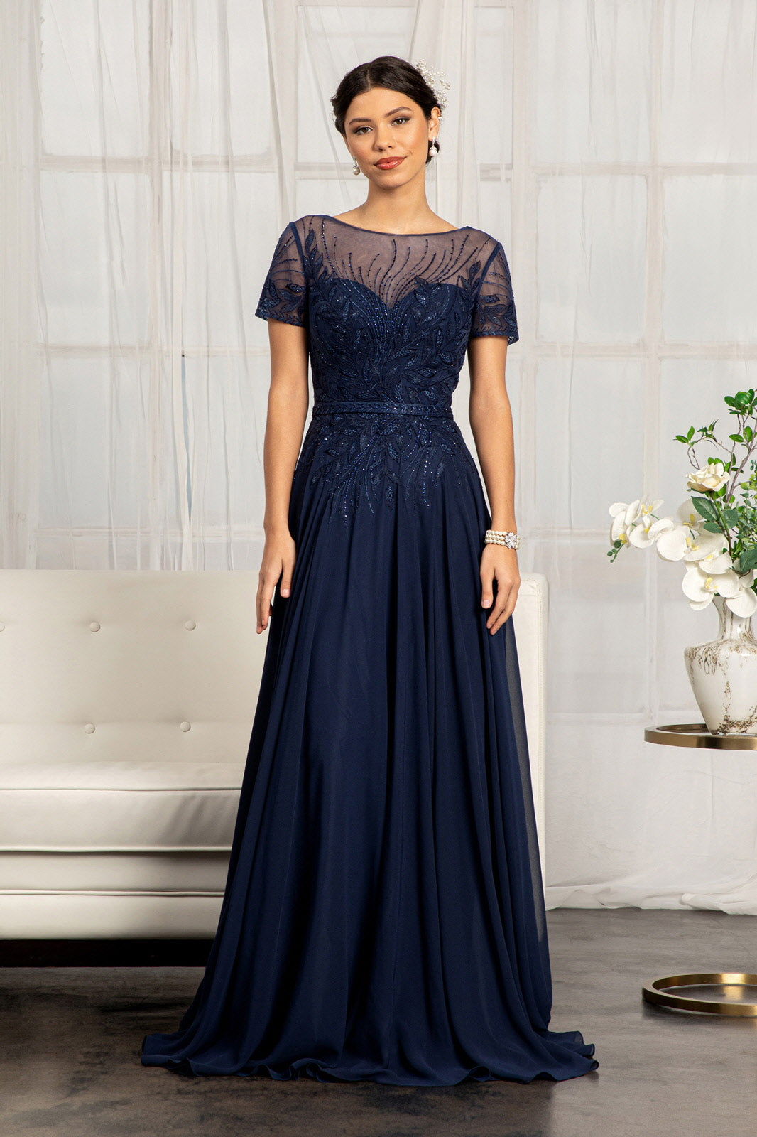 Embroidered Short Sleeve Gown by Elizabeth K GL3067