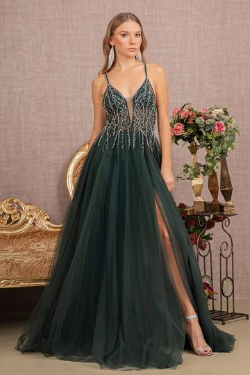 Jeweled Sleeveless A-line Slit Gown by GLS Gloria GL3137