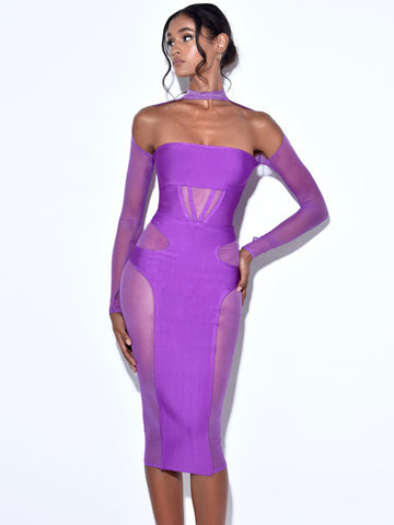 Barrett Purple Mesh Long Sleeve Bandage Dress