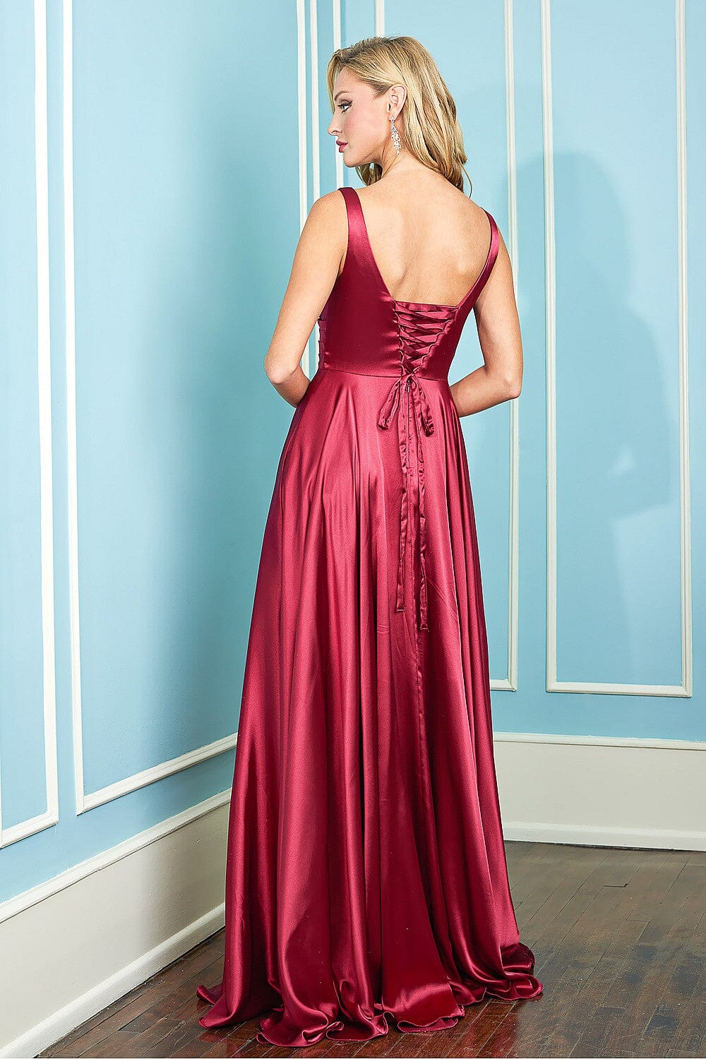 Long Satin Sleeveless A-line Dress by Adora 3147