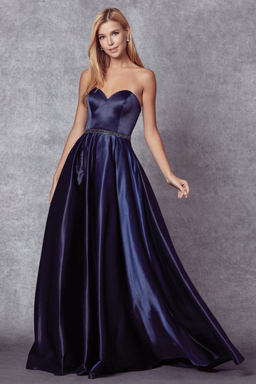 Long Strapless Satin Dress by Juliet 688