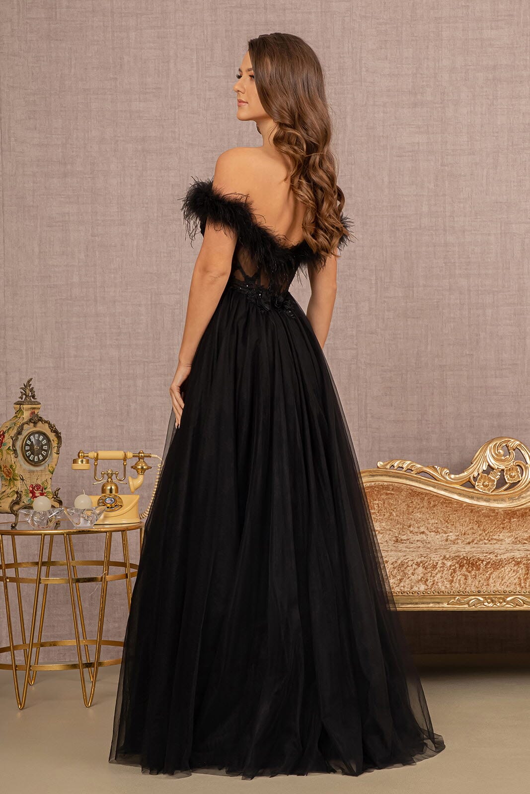 Off Shoulder Feather A-line Gown by GLS Gloria GL3138