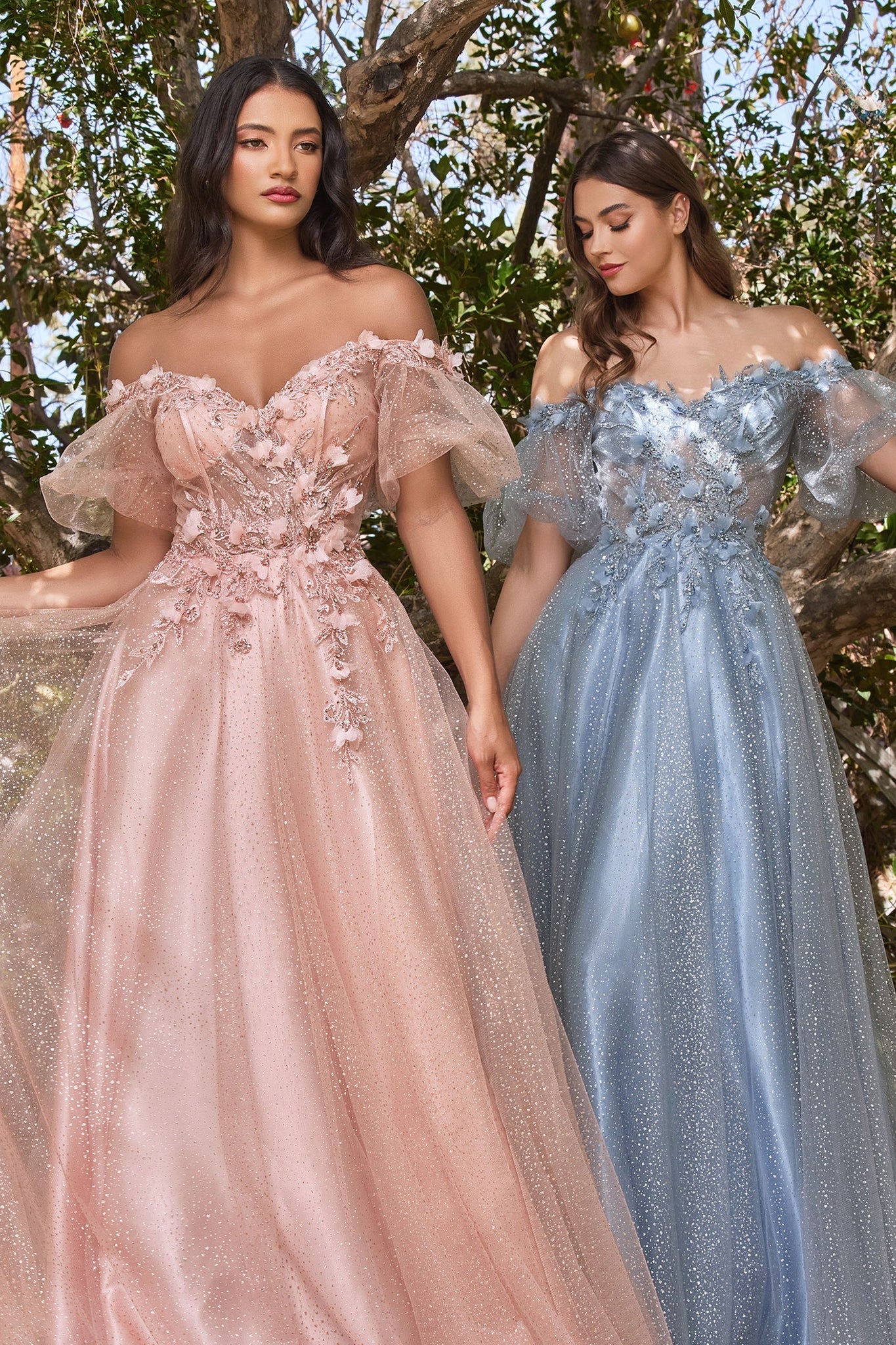 Off Shoulder Tulle Gown by Cinderella Divine CD0197