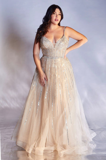 Plus Size Beaded Tulle Gown by Cinderella Divine CD940C