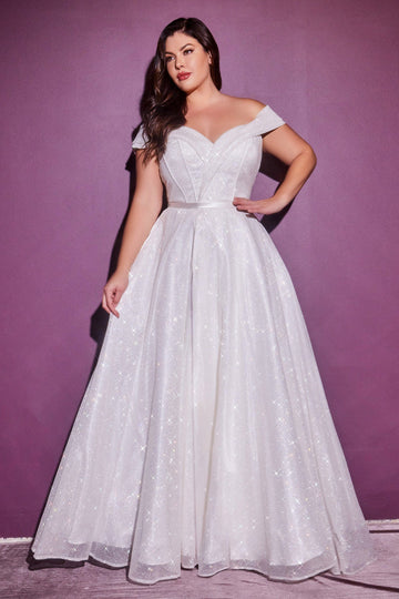 Plus Size Glitter Bridal Gown by Cinderella Divine CD214WC