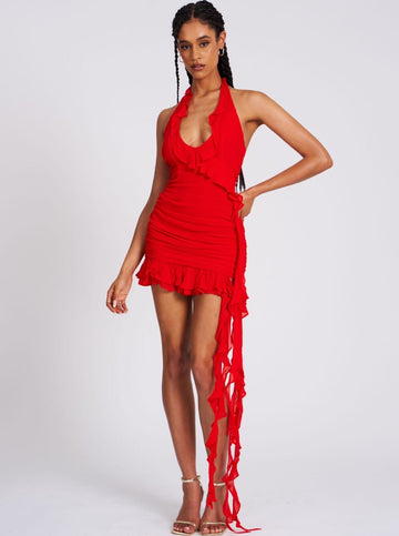 Nadine Red Ruffle Mini Dress