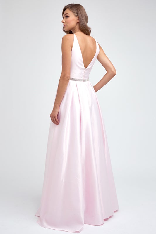 Satin V-Neck Ball Gown by Juliet 696