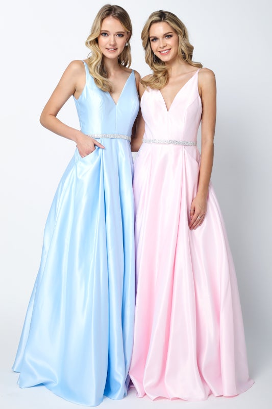 Satin V-Neck Ball Gown by Juliet 696