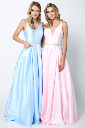 Satin V-Neck Ball Gown by Juliet 696