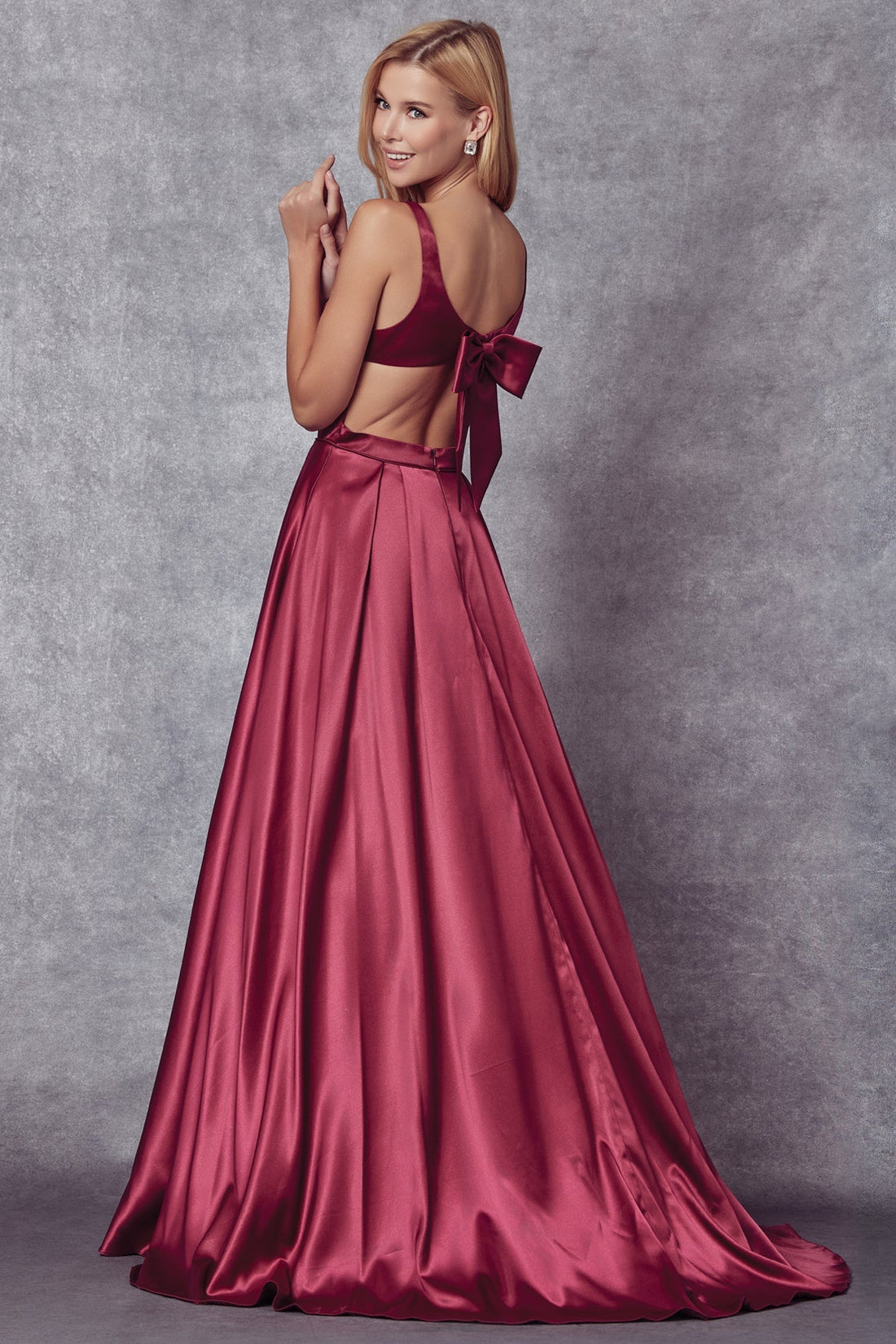 Sleeveless V-Neck Bow Back Gown by Juliet 691