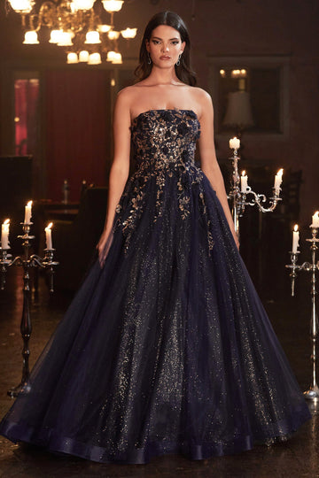 Strapless Glitter Ball Gown by Cinderella Divine CD955