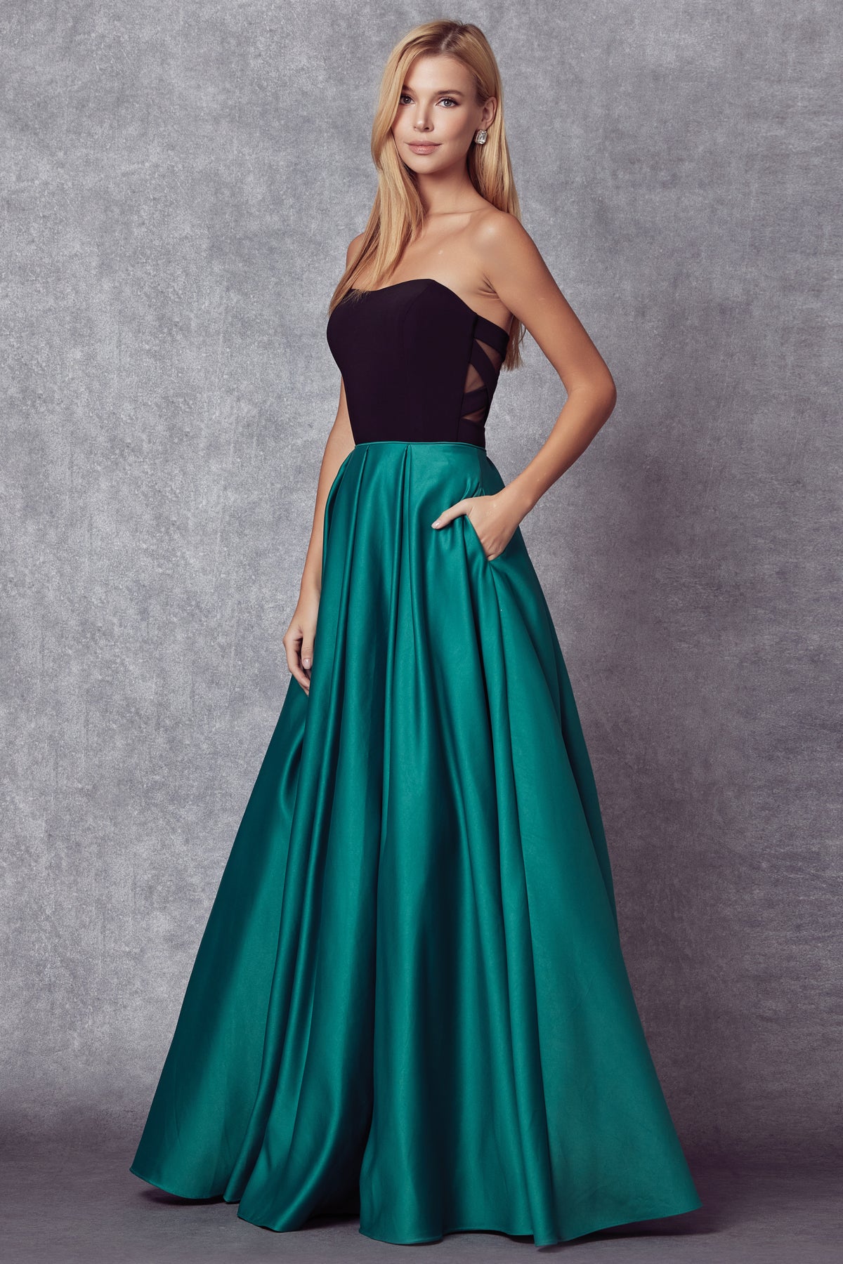 Two Tone Strapless Gown by Juliet 694